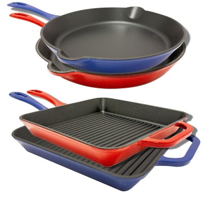 Berghoff Neo 4pc Cast Iron Cookware Set, Square Grill Pan 11, Fry Pan 10  & 3qt. Covered Dutch Oven, Green : Target