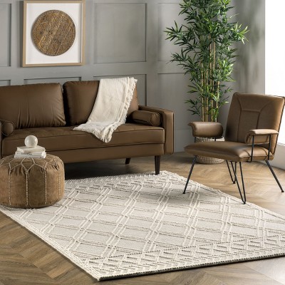 Ivory Trellis Handmade Wool Area Rug, 4' x 6', Easy Care
