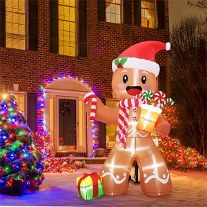 8FT Giant Christmas Inflatable Gingerbread Man, Christmas Blow Up Inflatable Decorations with Build-in - 1 of 4