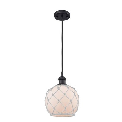 Farmhouse Rope - 1 Light Cord Hung Mini Pendant In Industrial Style-10 Inches Tall and 8 Inches Wide