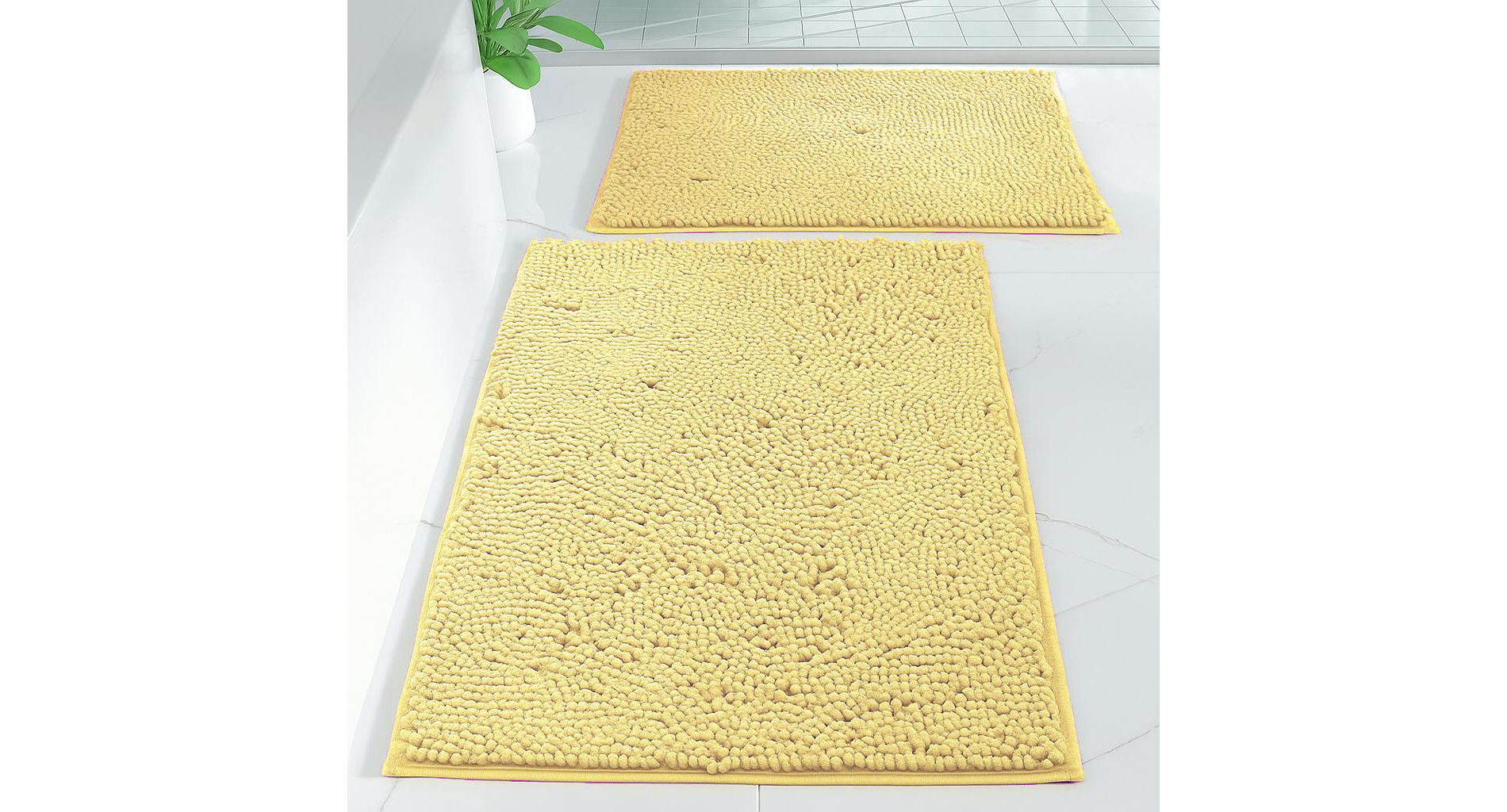 Home Mart Goods Large 2 Piece Set Yellow Soft Cozy Plush Chenille Bath Mat Bathroom Rug
