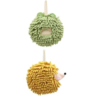 REGALWOVEN Chenille Fuzzy Ball Cute Cartoon Decorative Hand Drying Hanging Hand Towel for Bathroom 7" x 7" 2 Pcs