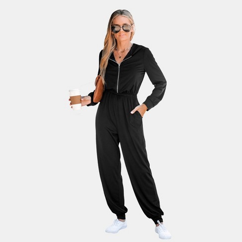 Women's Onyx Half-zip Hooded Jogger Jumpsuit - Cupshe : Target