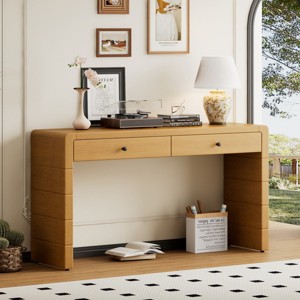 Vintage Wooden Entryway Console Table with Storage,Curved Table With 2 Drawers,Farmhouse Console Table For Hallway Living Room-Cuddlewood - 1 of 4