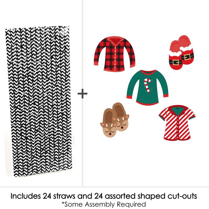 Big Dot of Happiness Christmas Pajamas - Paper Straw Decor - Holiday Plaid PJ Party Striped Decorative Straws - Set of 24, 3 of 7