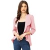 Women's Spring Fall Casual Blazers Puff Sleeve 3/4 Sleeve Solid Jackets Lapel Open Front Irregular Hem Work Suit Office Blazer - 3 of 4