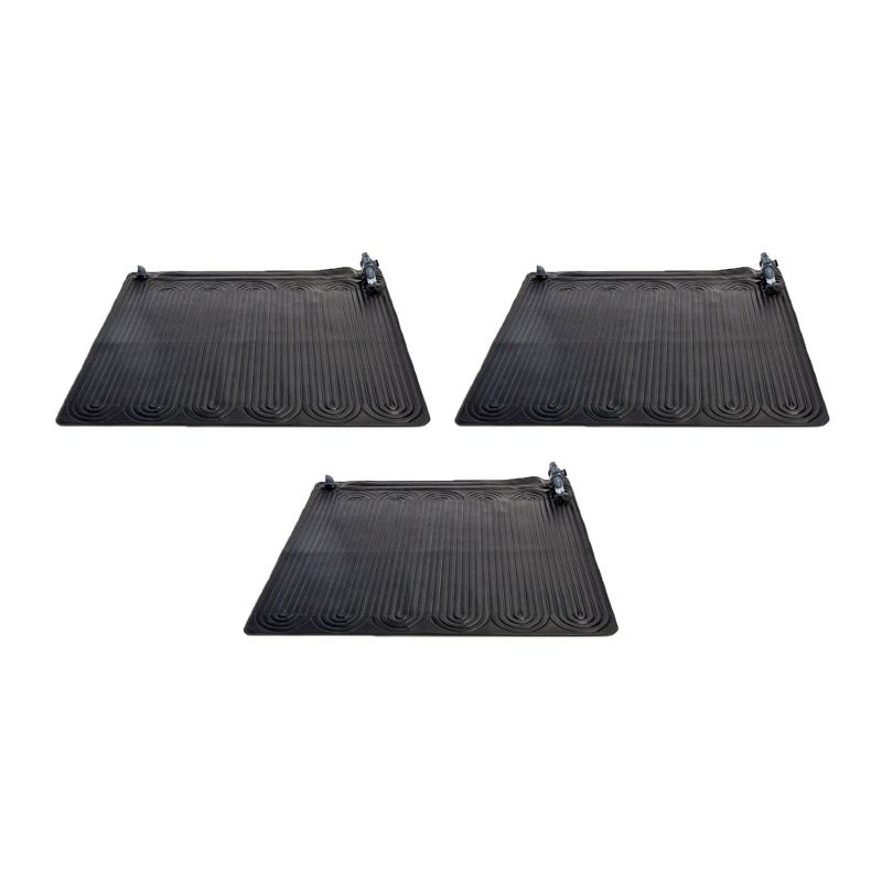 INTEX 47'x47' Solar Pool Water Heater Mat for 8,000 Gallon Above Ground Swimming Pool with Hose Attachment 2 Adaptors and Bypass Valve, Black (3-Pack), 1 of 7
