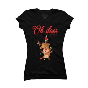 Junior's Design By Humans Oh deer - Christmas Sweater By Storms98 T-Shirt - 1 of 3