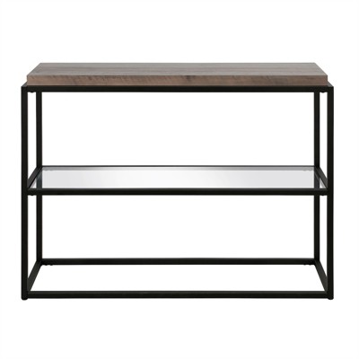 42'' Blackened Bronze and Gray Oak Hallway Table with Glass Shelf