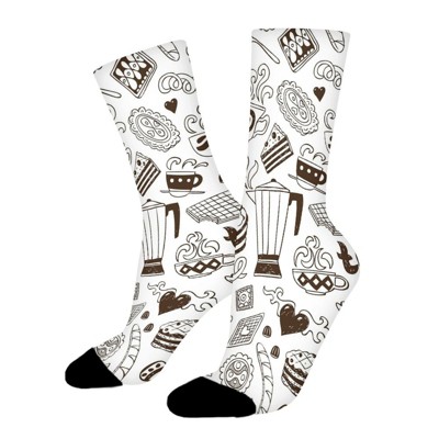 Coffee And Sweet Menu Women Printed Crew Socks Funny Funky Socks Soft Polyester Novelty Gifts for Artists Men