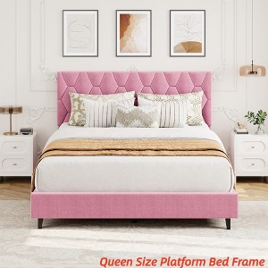TWIN XL/Twin/Full /Queen/King Upholstered Bed Frame Heavy-Duty Platform Bed Frame w/ Upholstered Headboard and Strong Wood Slats - 1 of 4