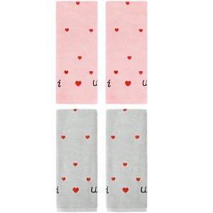 REGALWOVEN Heart Pattern Absorbent Cotton Hand Towels 4 Pack - 1 of 4