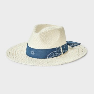 Straw Fedora Hat with Bandana Detail - Universal Thread™ Off-White - 1 of 4
