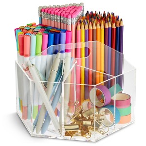 Bright Creations 360 Degree Spinning Desk Organizer for Pens, Markers, Erasers, Acrylic Rotating Pencil Holder, 7.6 x 6.3 In - 1 of 4