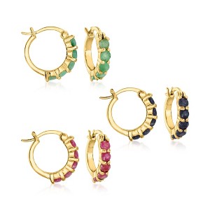 Ross-Simons 2.60 ct. t.w. Ruby, Emerald and Sapphire Jewelry Set: 3 Pairs Of Huggie Hoop Earrings - 1 of 4