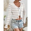 Womens Tie Front Stripe Cardigans Summer Long Sleeve Knit Shrug for Dress Sweaters Crop Tops - 2 of 3