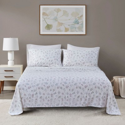 NicBex 4 Pieces All Size Pure Cotton Flannel Plant Printed Flat Sheet Set Bedding Set,OEKO-TEX Certified,Machine Washable