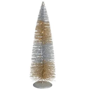 Northlight 16" LED Lighted B/O Silver and Gold Sisal Christmas Tree - - Warm White Lights