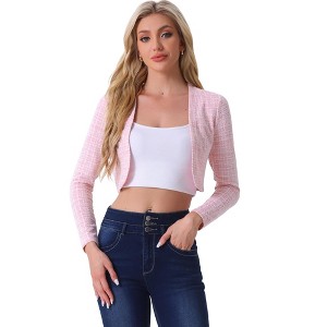 INSPIRE CHIC Women's Vintage Plaid Tweed Open Front Cropped Bolero Shrug - 1 of 4