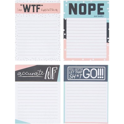 Cute Funny Notepads - 4-Pack Note Pads for Work and Office, Novelty Gift for Adult, Coworker, 4 Assorted Designs, 50 Sheets Each, 4 x 5.2 inches