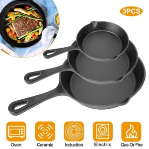 KTMBDW 3 Skillet Bundle 6 inches and 8 inches with 10 inch Set of 3 Cast Iron Frying Pans Non-Stick Oven Safe Cookware Heat-Resistant Frying Pan,Black - 1 of 4