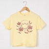 S.W.Smiley Pink Flowers Outline - Women's Boxy Crop Top Graphic T-Shirt - 2 of 4