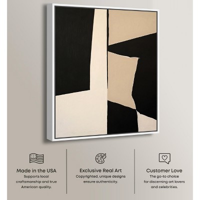 Modern Minimalist Black and Beige Abstract Canvas Art, 31" x 25"
