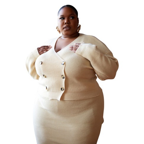 Rebdolls Women's Plus Size Double Breasted Knit Cardigan - Ivory 4x : Target