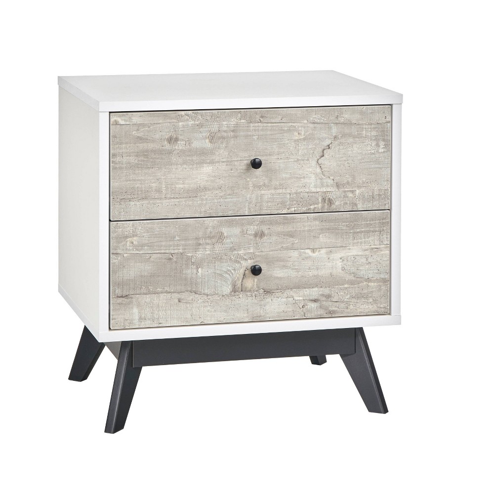 Photos - Storage Сabinet Crislana Mid-Century Nightstand White/Weathered Gray - Buylateral: 2 Drawe