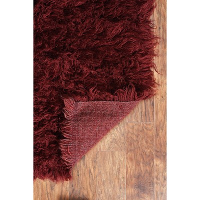 Handmade Burgundy Wool and Synthetic Shag Square Rug