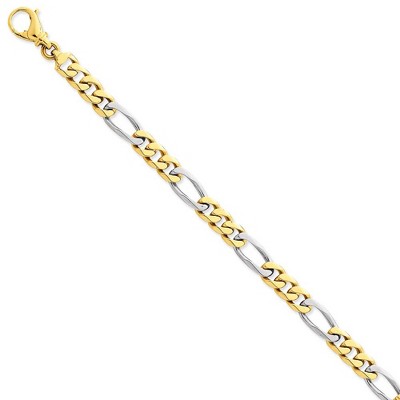 Black Bow Jewelry Men's 14k Yellow & White Gold 7.85mm Figaro Chain Bracelet