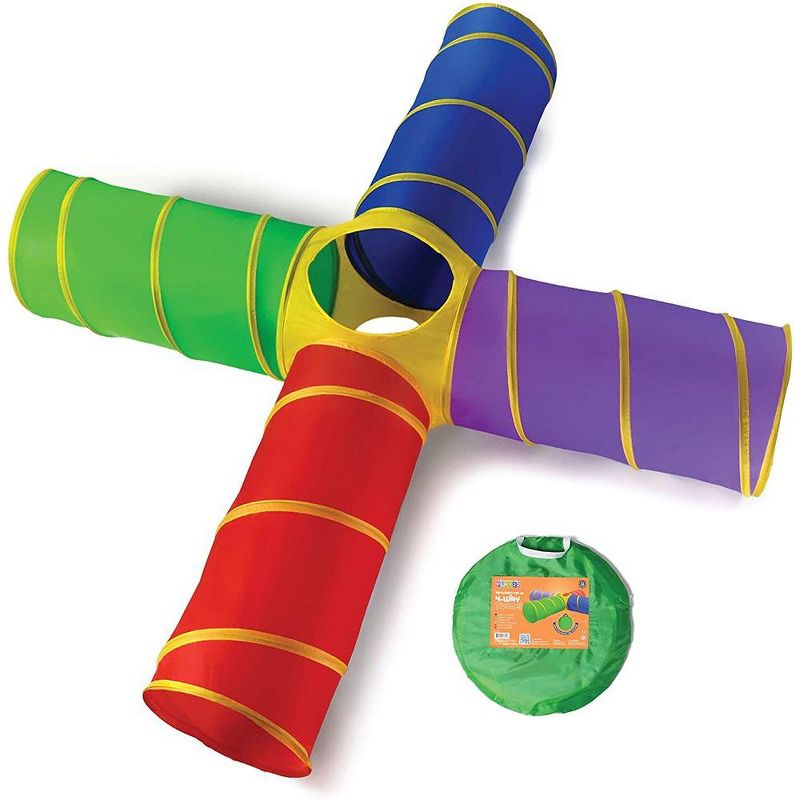 4-Way Play Tunnel for Kids to Crawl Through 8 Feet Foldable into A Carrying Bag - Play22USA, 1 of 8
