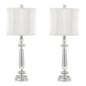 LumiSource (Set of 2) Karat 25.5" Contemporary Crystal Table Lamps with White Softback Shade from Grandview Gallery: Linen Drum Shade, UL Listed - 1 of 4
