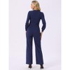 Seta T Women's Long Sleeve V Neck Belted Stretchy Wide Leg Long Pant Romper with Pockets - 4 of 4