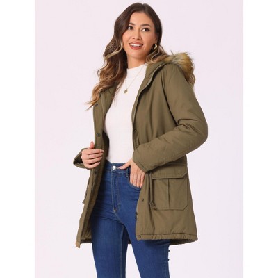 INSPIRE CHIC Women's Winter Windproof Long Puffer Parka Coats with Faux Fur Hood Small Khaki — фото 3