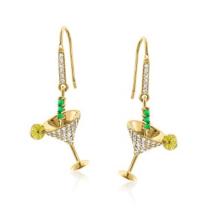 Ross-Simons 1.50 ct. t.w. White Topaz and .10 ct. t.w. Emerald Martini Cocktail Drop Earrings With Yellow Enamel in 18kt Gold Over Sterling - 1 of 3