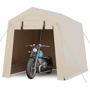 6x6 FT Portable Outdoor Storage Shed with Roll-Up Zipper Door & Vent, Heavy-Duty Shelter Waterproof PE Tarp, UV-Resistant Carport for Motorcycle - 1 of 4