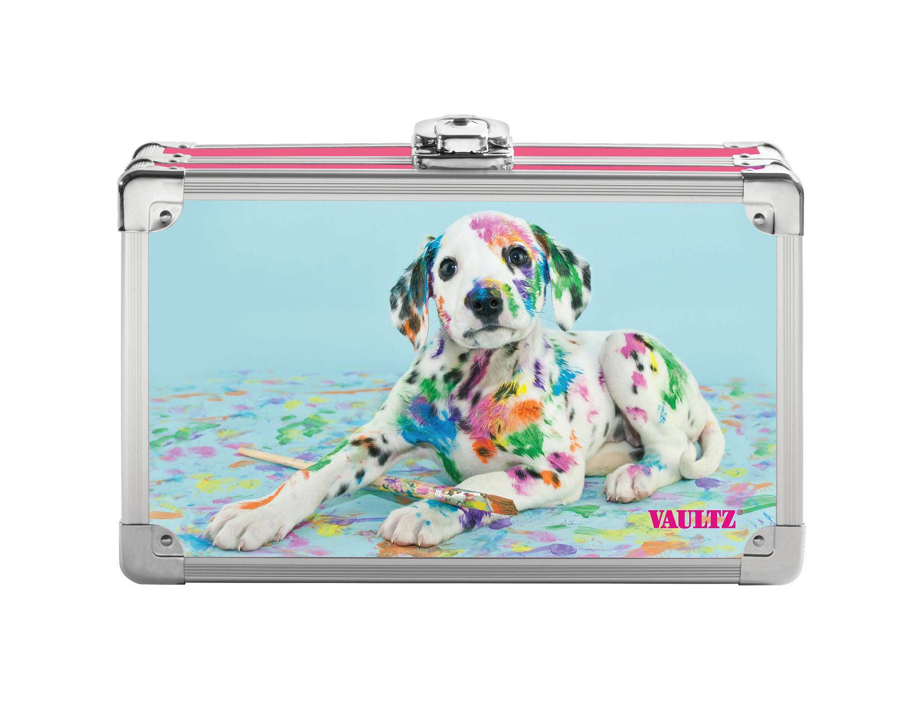 Metal Pencil Box Sparkle Painted Puppy - Vaultz: Multicolor Dog Pencil Case for Girls, Clasp Closure, Ages 2+