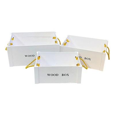 Essential Decor & Beyond 3-Piece Set White Wooden Crate Storage with Rope Handle