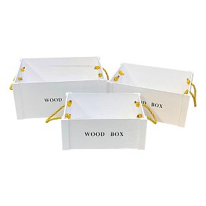 Essential Decor & Beyond 3-Piece Set White Wooden Crate Storage with Rope Handle - 1 of 1