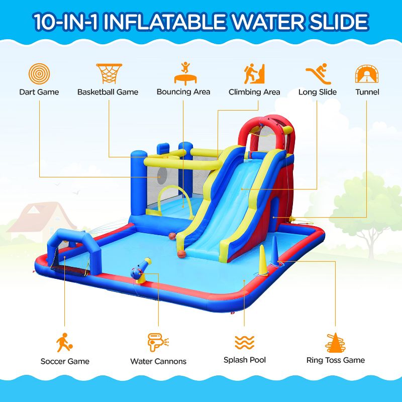 Yaheetech 10-in-1 Inflatable Bounce House Water Slide, Blue, 4 of 8
