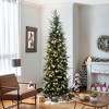 LuxenHome 7.5Ft Pre-Lit Pencil Artificial Christmas Tree with Frosted Tips and Red Berries Green - 2 of 4