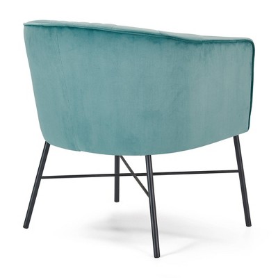 Teal Velvet Barrel Accent Chair with Sleek Metal Legs