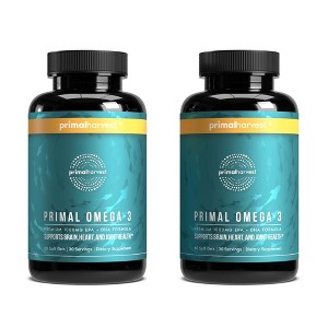 Primal Harvest Omega 3 Fish Oil Supplements, 60 Servings Soft Gels Capsules w/ 1000mg EPA + DHA Supplements, No Fishy Burps Omega 3 Fatty Acid, 2 Pack - 1 of 4