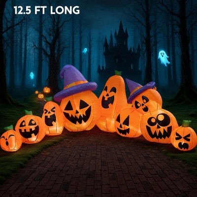 Joyfy 12.5 FT Long Halloween Inflatable Outdoor Decorations, 9 Pcs Pumpkin Inflatable with Built-in LEDs for Halloween Party Yard Garden Lawn Decor