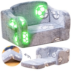 Hooseng Toddler Couch, 2-in-1 Glow-in-The-Dark Plush Kids Fold-Out Sofa, Convertible Kids Sofa to Lounger with Curved Armrests for Boys & Girls - 1 of 4