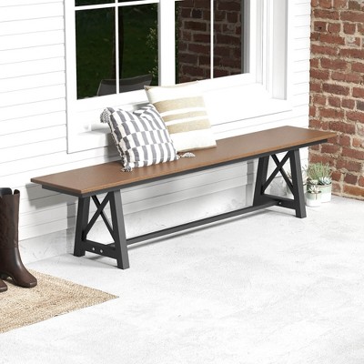 72" Brown and Black HDPE Outdoor Bench Set with Metal Frame