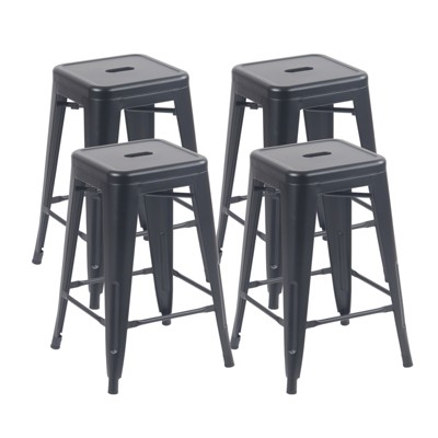 YOUNIKE Set of 4 Metal Bar Stools Backless Tolix Indoor-Outdoor Stackable Barstool Industrial Patio Chairs
