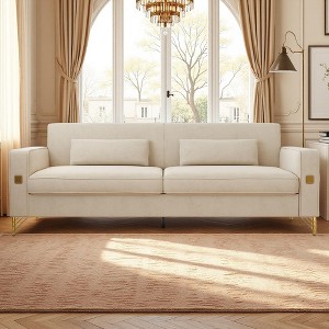 VASIP 85" Modern Beige Sofa - Upholstered 3-Seater with Metal Legs and Pillows, Minimalist style for Living Room,Office - 1 of 4
