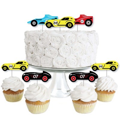 Big Dot of Happiness Let's Go Racing - Racecar - Dessert Cupcake Toppers - Race Car Birthday Party or Baby Shower Clear Treat Picks - Set of 24